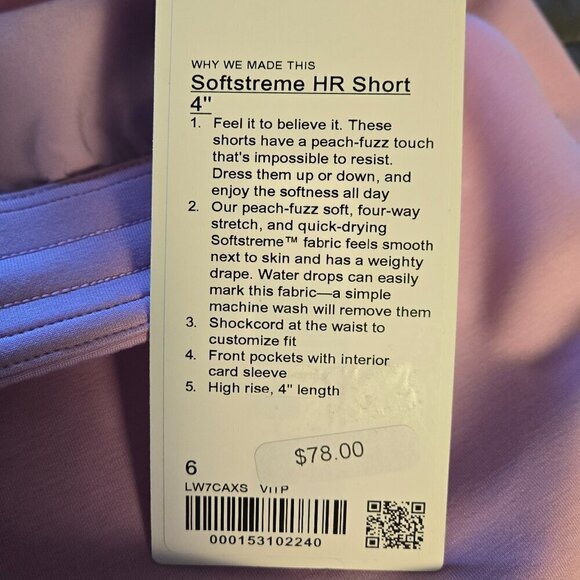 NWT Lululemon Softstreme High-Rise Short 4" - 6 Vitapink - Picture 6 of 8
